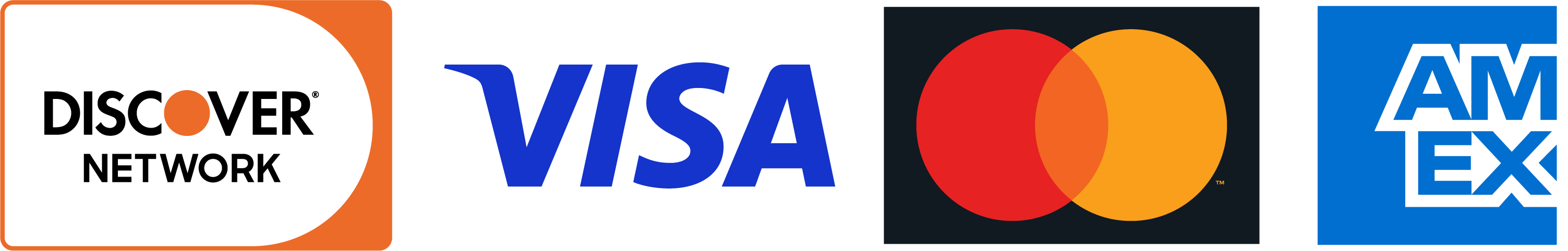 Discover, Visa, Mastercard, and American Express